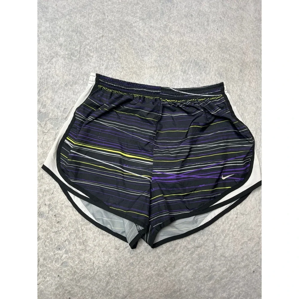 Nike Dri-FIT‎ Women Running Shorts Black Purple Striped Mesh L Low Rise Athletic